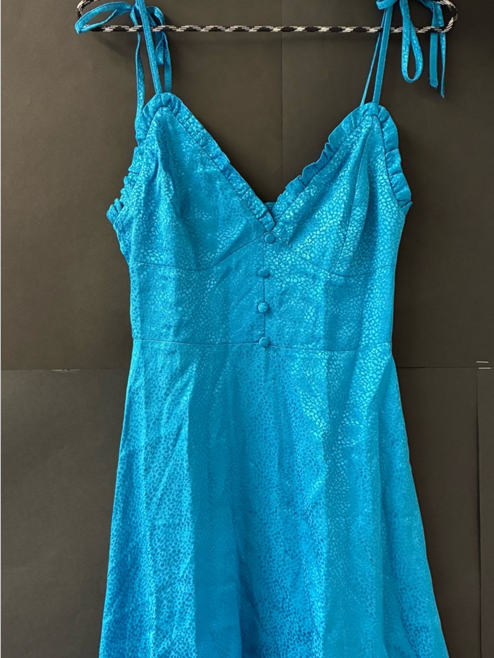 SIZE XS Zara Bright Turquoise Satin Slip Mini Dress with Tie Straps